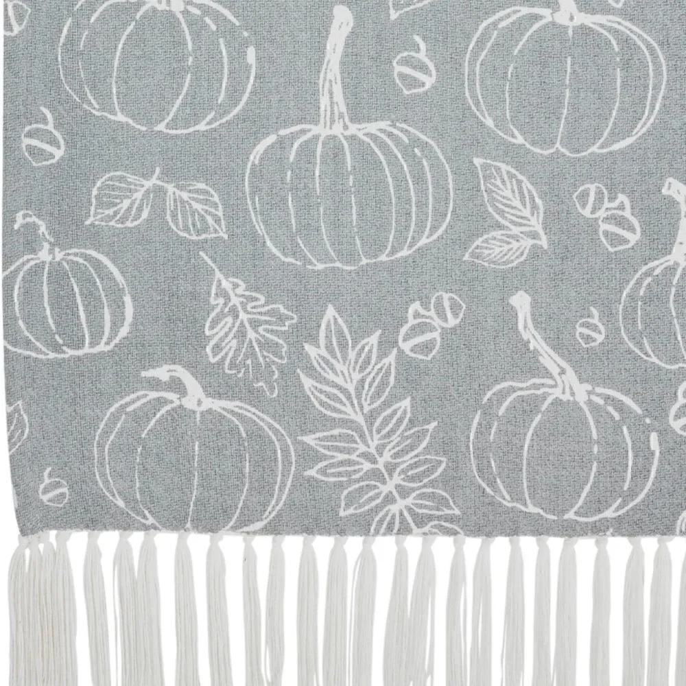NEW! Harvest Pumpkin Gray Cotton Blend Woven Throw Blanket Tassels Autumn Fall